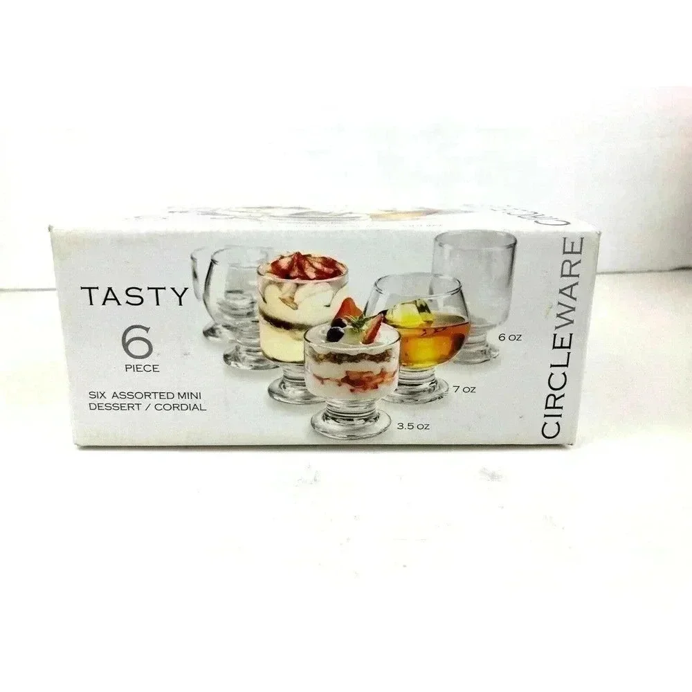 NIB 6 PC Mini Dessert Glass Serving Cups Assorted Size Gift Party‎ Short